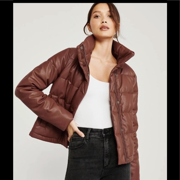 abercrombie vegan leather puffer jacket 